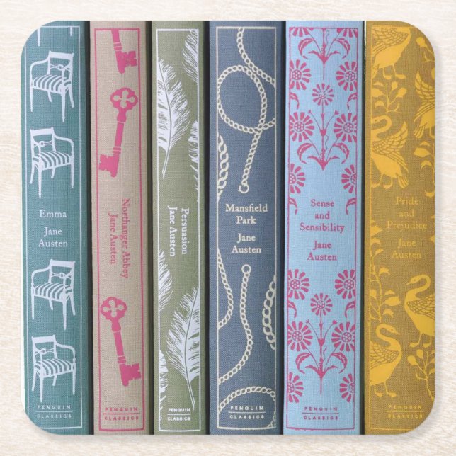 Porta-copo De Papel Quadrado Romances de Jane Austen  (Frente)