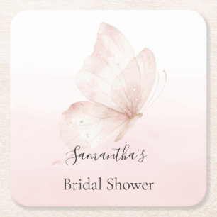 Porta-copo De Papel Quadrado Romântico Desfoque Rosa Borboleta Chuva de Noiva
