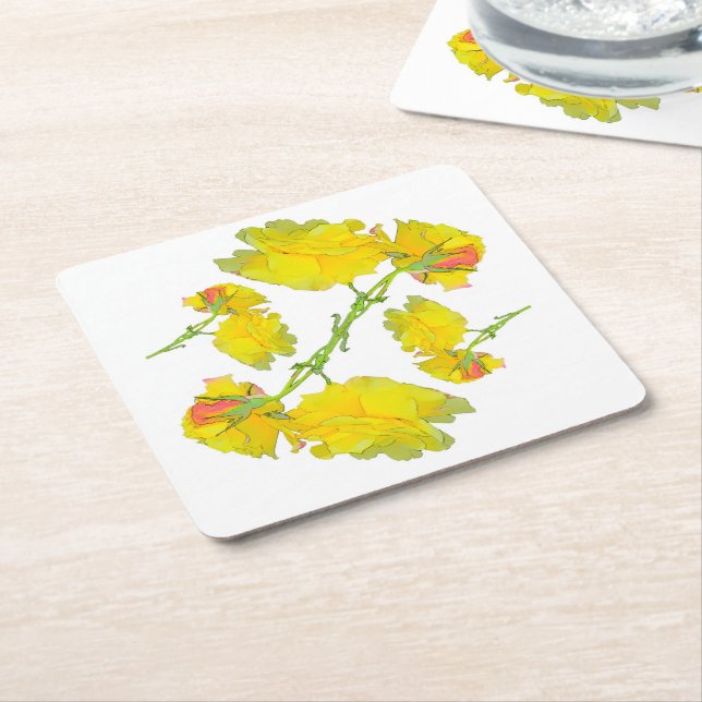 Porta-copo De Papel Quadrado Rosa Amarela. (Inclinado)