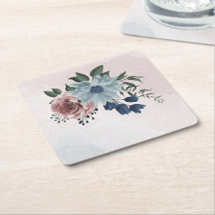 Porta-copo De Papel Quadrado rosa azul naval verde flora
