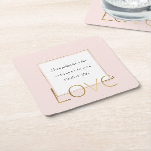 Porta-copo De Papel Quadrado Rosa Bege Dourado Branco Amor Casamento