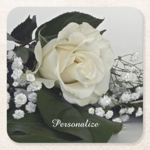 Porta-copo De Papel Quadrado Rosa Branca Romântica e Elegante Personalizada