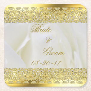 Porta-copo De Papel Quadrado Rosa branco elegante com laço Dourado
