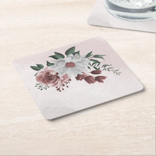 Porta-copo De Papel Quadrado rosa canela floral rosa branco
