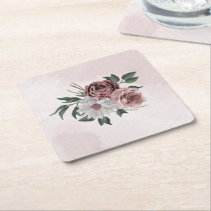 Porta-copo De Papel Quadrado rosa canela floral rosa branco