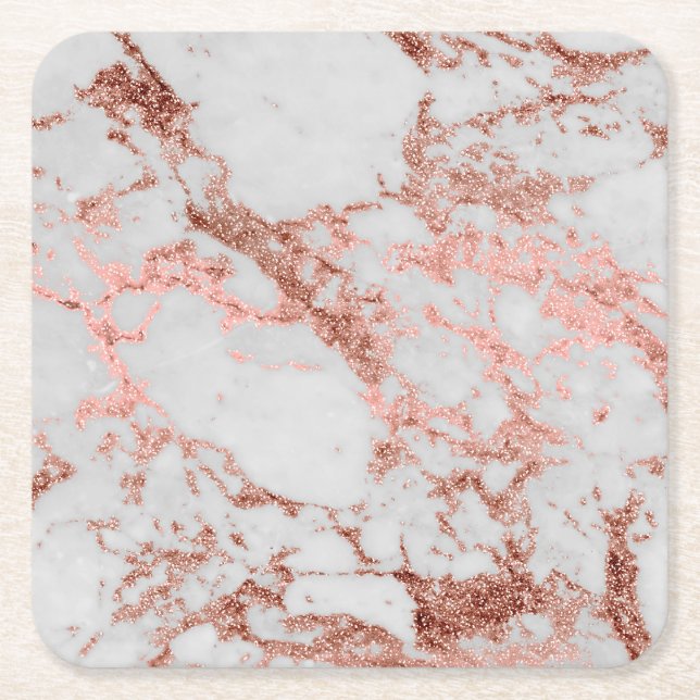 Porta-copo De Papel Quadrado Rosa de mármore moderno com brilho Dourado (Frente)