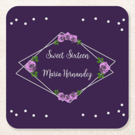 Porta-copo De Papel Quadrado Rosa de prata geométrica púrpura 16