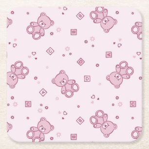 Porta-copo De Papel Quadrado Rosa do fundo dos ursos de ursinho