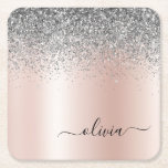 Porta-copo De Papel Quadrado Rosa Dourado - Monograma brilhante cor-de-rosa<br><div class="desc">Rosa Dourado - Portas copos de papel com nome de monograma de metal com brilho pincelado e folha de papel fina laminada e folha de folhas de papel. Isso faz a formatura perfeita, aniversário, casamento, chá de panela, aniversário, chá de fraldas ou presente de festa de solteira para alguém que...</div>
