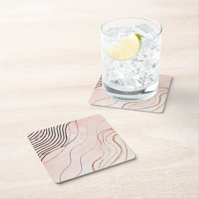 Porta-copo De Papel Quadrado Rosa-Dourado-rosa-menina-branca-boêmia (Insitu)