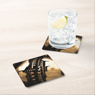 Porta-copo De Papel Quadrado Rosa Dourado Steampunk