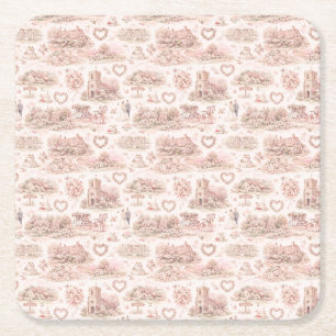 Porta-copo De Papel Quadrado Rosa English Village Casamento Aquarela