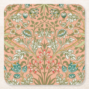 Porta-copo De Papel Quadrado Rosa Flor de Jacinto de William Morris Arte