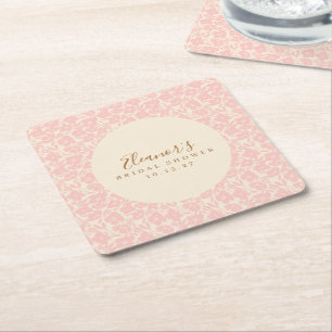 Porta-copo De Papel Quadrado Rosa Floral Vintage Script Personalizado Chá de No