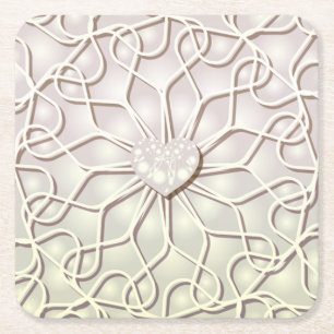 Porta-copo De Papel Quadrado Rosa Geométrico Dourado Padrão de Coração de AMOR
