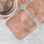 Porta-copo De Papel Quadrado Rosa Metálico - Largura Dourada Personalizada<br><div class="desc">Personalize facilmente este rosa dourado com metal escovado e porta copos de papel com padrão brilhante e glamouroso com seu próprio nome personalizado.</div>