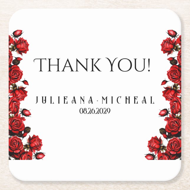 Porta-copo De Papel Quadrado Rosa vermelha (Frente)