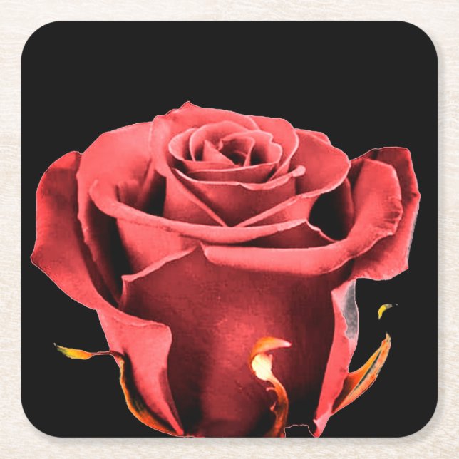 Porta-copo De Papel Quadrado Rosa vermelha (Frente)