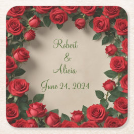 Porta-copo De Papel Quadrado Rosa vermelha Wedding