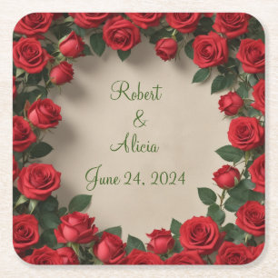 Porta-copo De Papel Quadrado Rosa vermelha Wedding