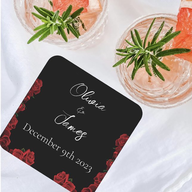 Porta-copo De Papel Quadrado Rosa vermelha White Black (Criador carregado)