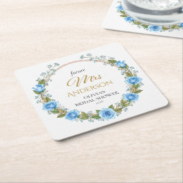 Porta-copo De Papel Quadrado Rosas Azuis Elegantes & Gipsófila