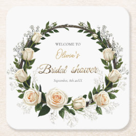 Porta-copo De Papel Quadrado Rosas Brancas e Favor de Bebê Respiração