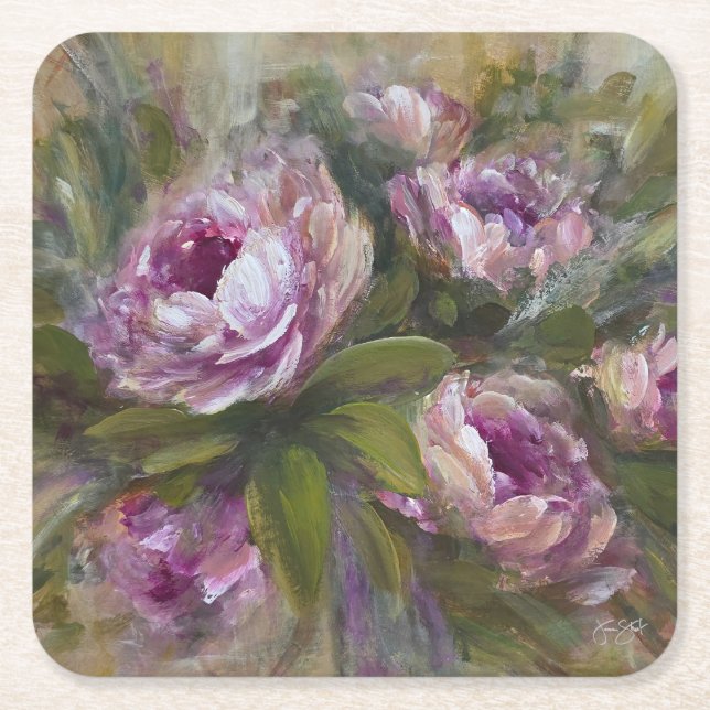 Porta-copo De Papel Quadrado Rosas Cor-de-Rosa (Frente)