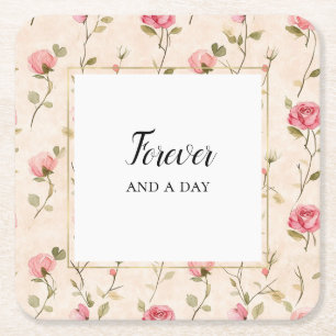 Porta-copo De Papel Quadrado Rosas Cor-de-Rosa Cremosas Lindas Florais Casament