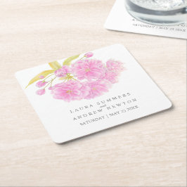 Porta-copo De Papel Quadrado Rosas de cerejeira cor-de-rosa personalizadas para