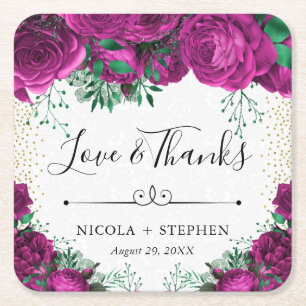 Porta-copo De Papel Quadrado Rosas de Noiva Rosa Glam Aquarela