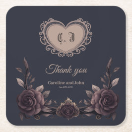 Porta-copo De Papel Quadrado Rosas de safra romântica.