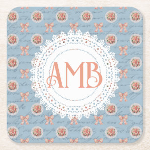Porta-copo De Papel Quadrado Rosas de Vintage de Lettering Antigos Personalizad