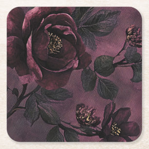 Porta-copo De Papel Quadrado Rosas elegantes românticas & Floral vintage escuro