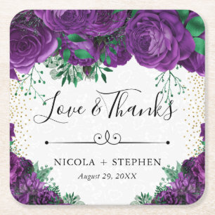 Porta-copo De Papel Quadrado Rosas Glam Roxas Aquarela Casamento