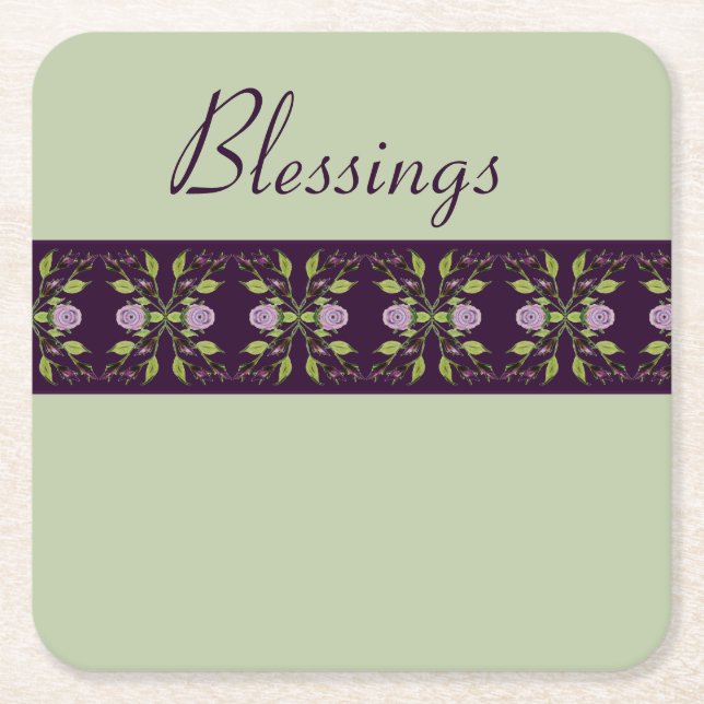 Porta-copo De Papel Quadrado Rosas Mauve com Roxo (Frente)