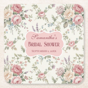 Porta-copo De Papel Quadrado Rosas Pastel Elegantes Chique Arruinada Chuva de N
