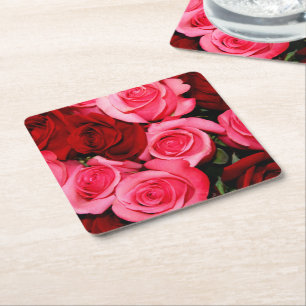 Porta-copo De Papel Quadrado Rosas, Portas copos de Partido Rosa e Vermelho Qua