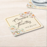 Porta-copo De Papel Quadrado Rosas Românticos Vintage. Personalize.<br><div class="desc">Um casamento vintage não estaria completo sem joias e acessórios inspirados em vintage. Algumas das nossas memórias mais vívidas são do passado e tudo o que associamos a ele. Este é o encanto de um casamento vintage. E como seus acessórios dão o tom para seu grande dia, seria apropriado usá-los...</div>
