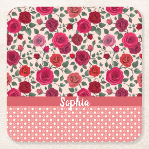 Porta-copo De Papel Quadrado Rosas Rosa Doce e Derramadas Personalizadas