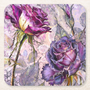 Porta-copo De Papel Quadrado Rosas Roxas Paper Coasters