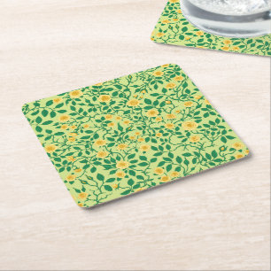 Porta-copo De Papel Quadrado Rosas selvagens em amarelo e verde