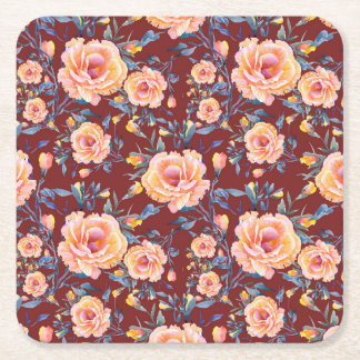 Porta-copo De Papel Quadrado Rosas, sem costura, padrão de fundo vermelho