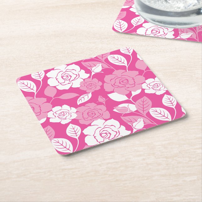 PORTA-COPO DE PAPEL QUADRADO ROSE PATTERN (PINK) (Inclinado)