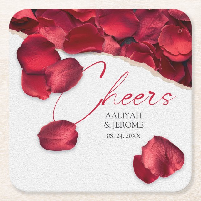 Porta-copo De Papel Quadrado Rose Petals Wedding Coaster (Frente)