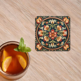 Porta-copo De Papel Quadrado Rosemaling Norueguesa Arte Folclórica Decorativa