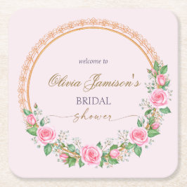 Porta-copo De Papel Quadrado Roses & Baby’s Breath Bridal Wreath Welcome