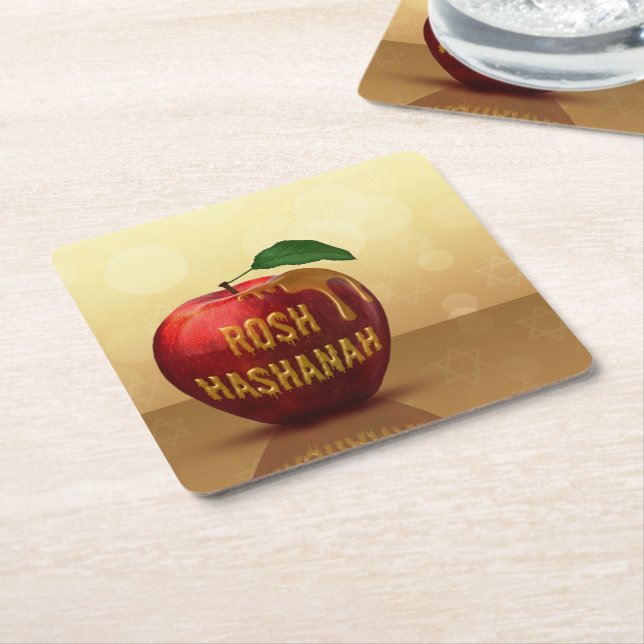 Porta-copo De Papel Quadrado Rosh Hashanah Jewish New Year Honey Apple (Inclinado)