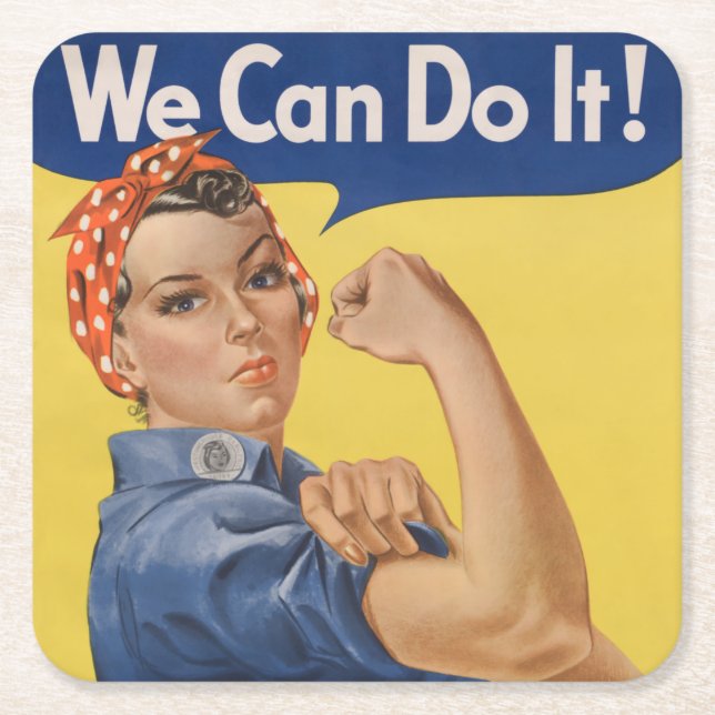 Porta-copo De Papel Quadrado Rosie the Riveter: Forte Empoderamento feminino (Frente)