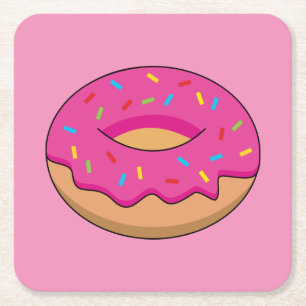 Porta-copo De Papel Quadrado Rosquinha de Morango com Cartoon de Sprinkles
